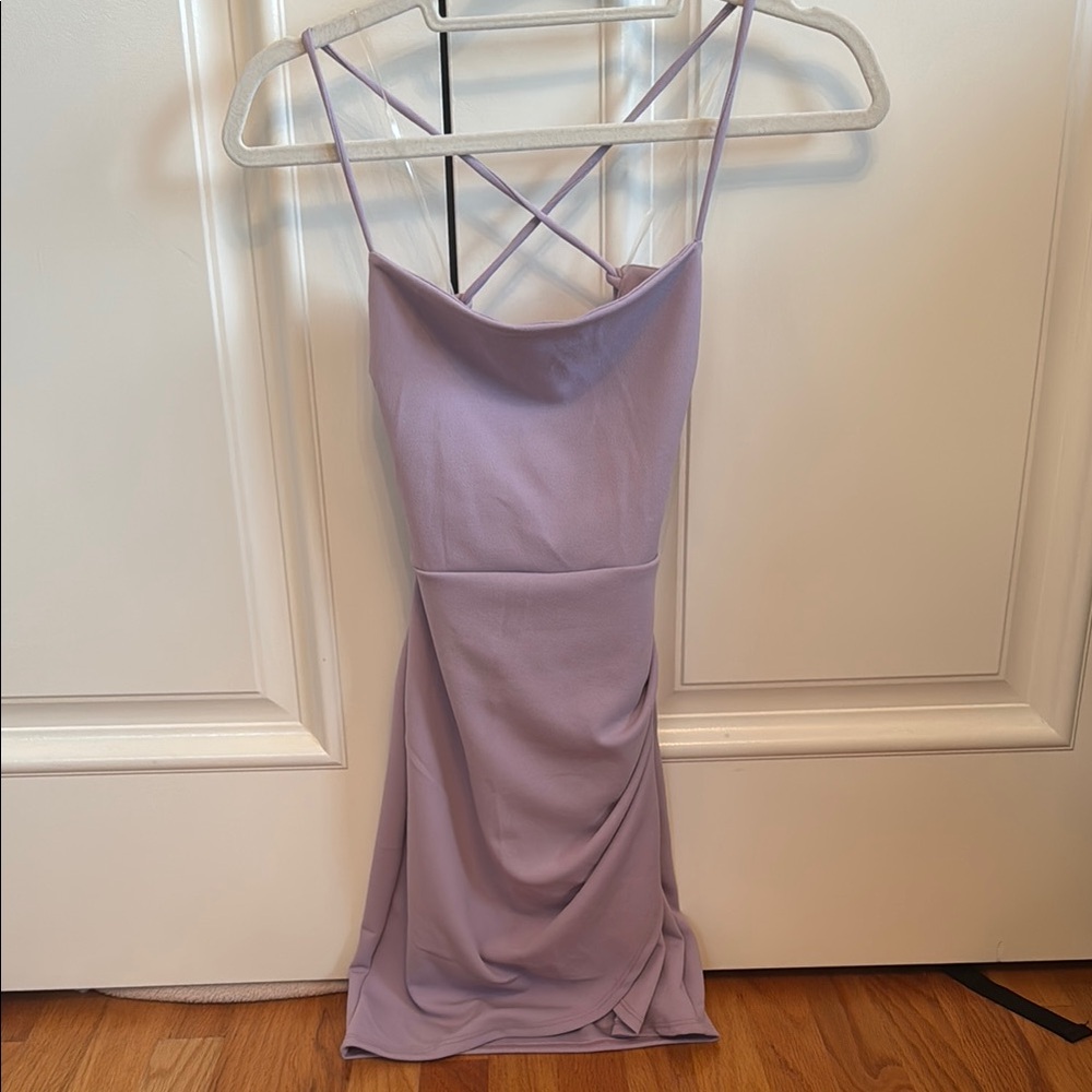 Windsor Purple Ruched Spaghetti Strap Cocktail Dress